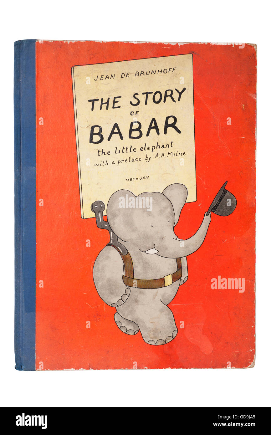Seltene alte Babar Buch von Jean De Brunhoff auf weißem Hintergrund Stockfoto