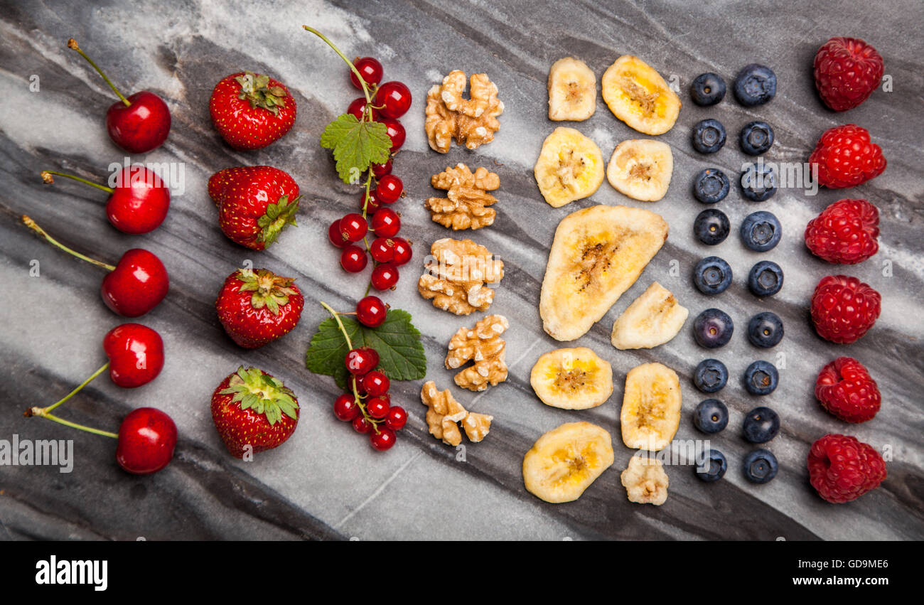 Müsli-Zutaten flach zu legen Stockfoto