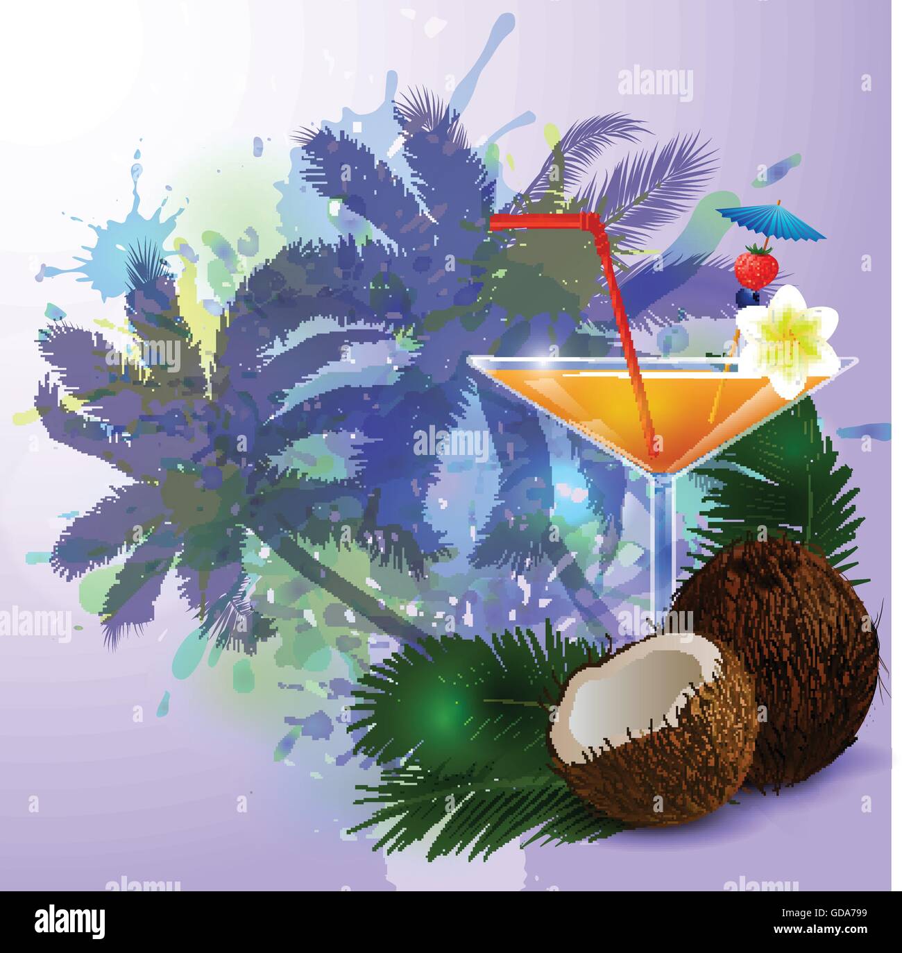Sommer Hintergrund mit Palmen und Saft Stock Vektor