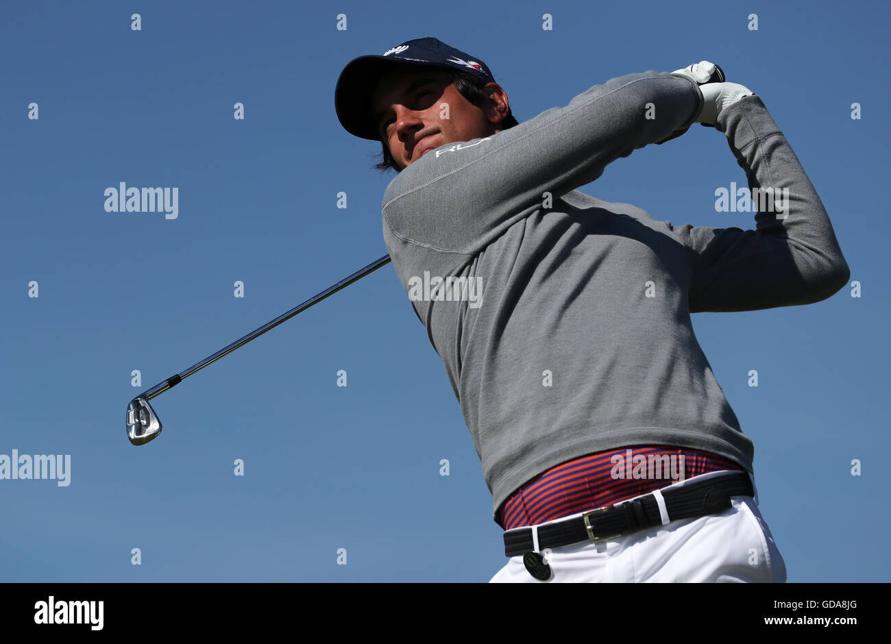 Am ersten Tag der Open Championship 2016 im Royal Troon Golf Club, South Ayrshire, schlägt der Italiener Matteo Manassero am dritten Loch ab. DRÜCKEN SIE VERBANDSFOTO. Bilddatum: Donnerstag, 14. Juli 2016. Siehe PA Geschichte GOLF Open. Bildnachweis sollte lauten: David Davies/PA Wire. Stockfoto