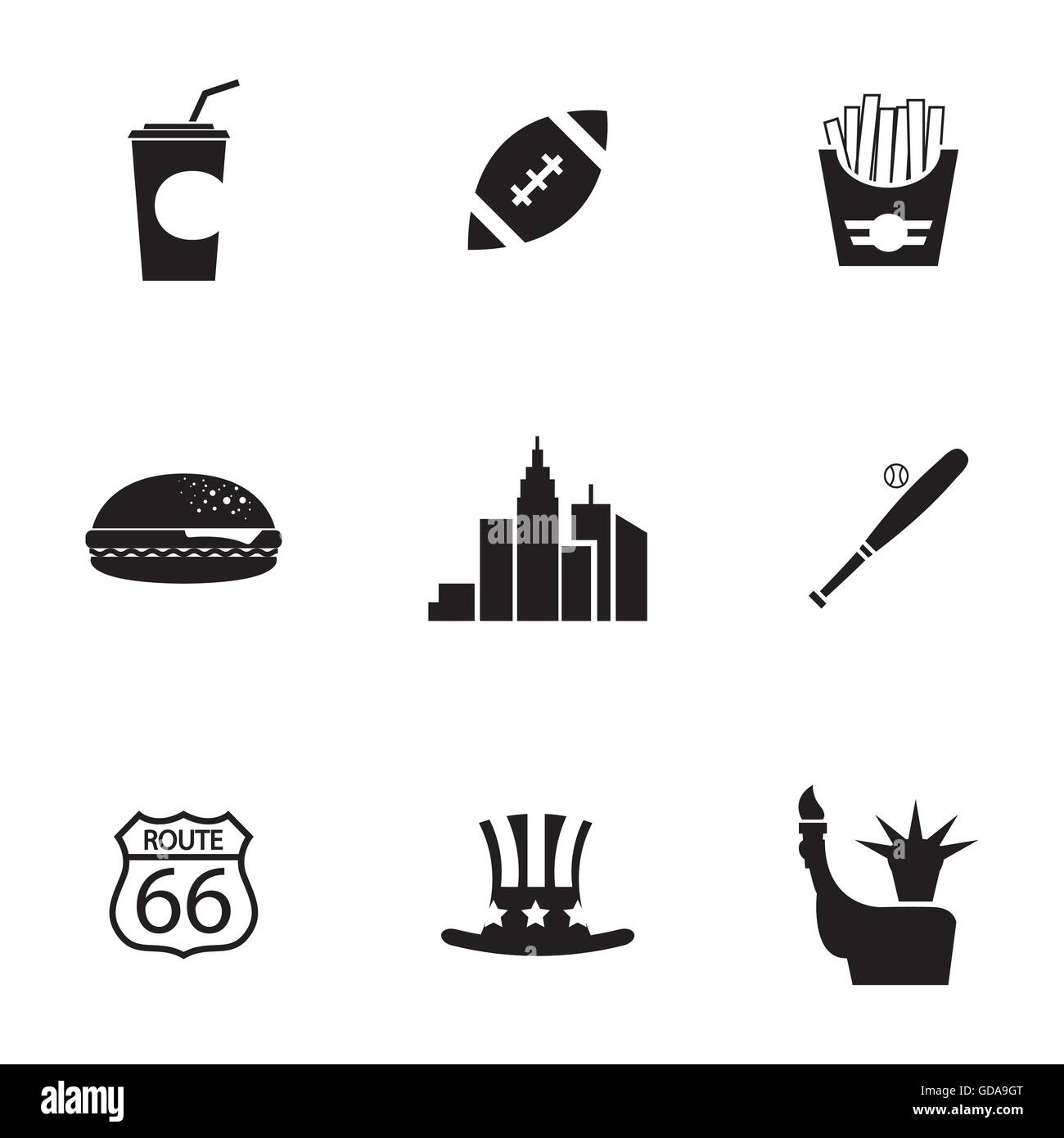Vektor schwarze USA Icons set Stock Vektor