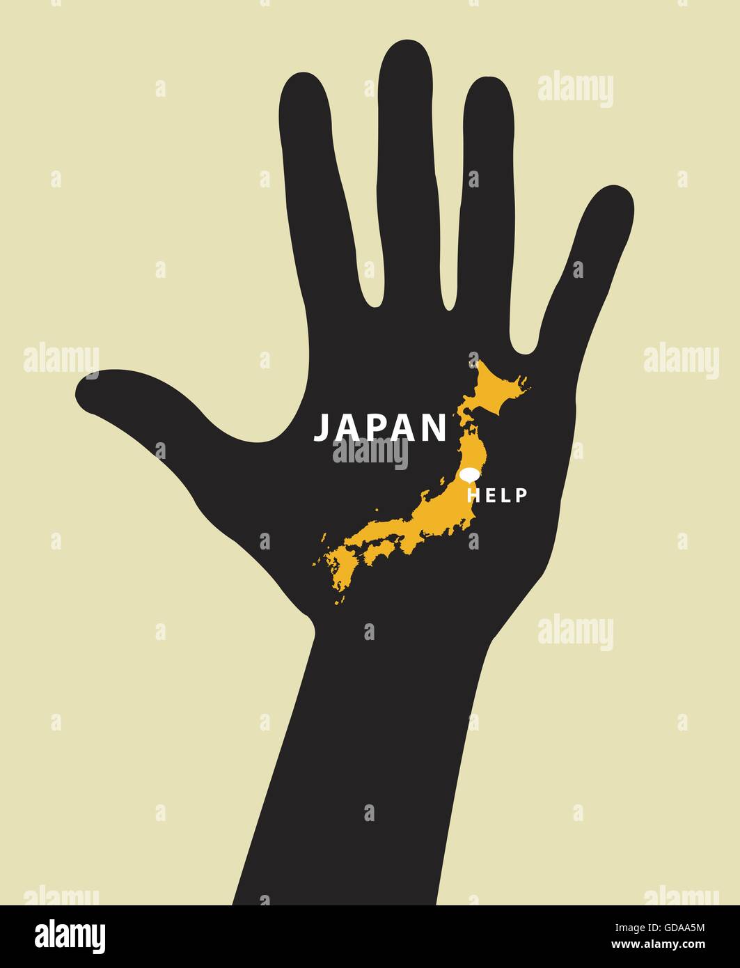 Hand mit Japan Karte mit seismischen Epizentrum. Helfen Japan Stock Vektor