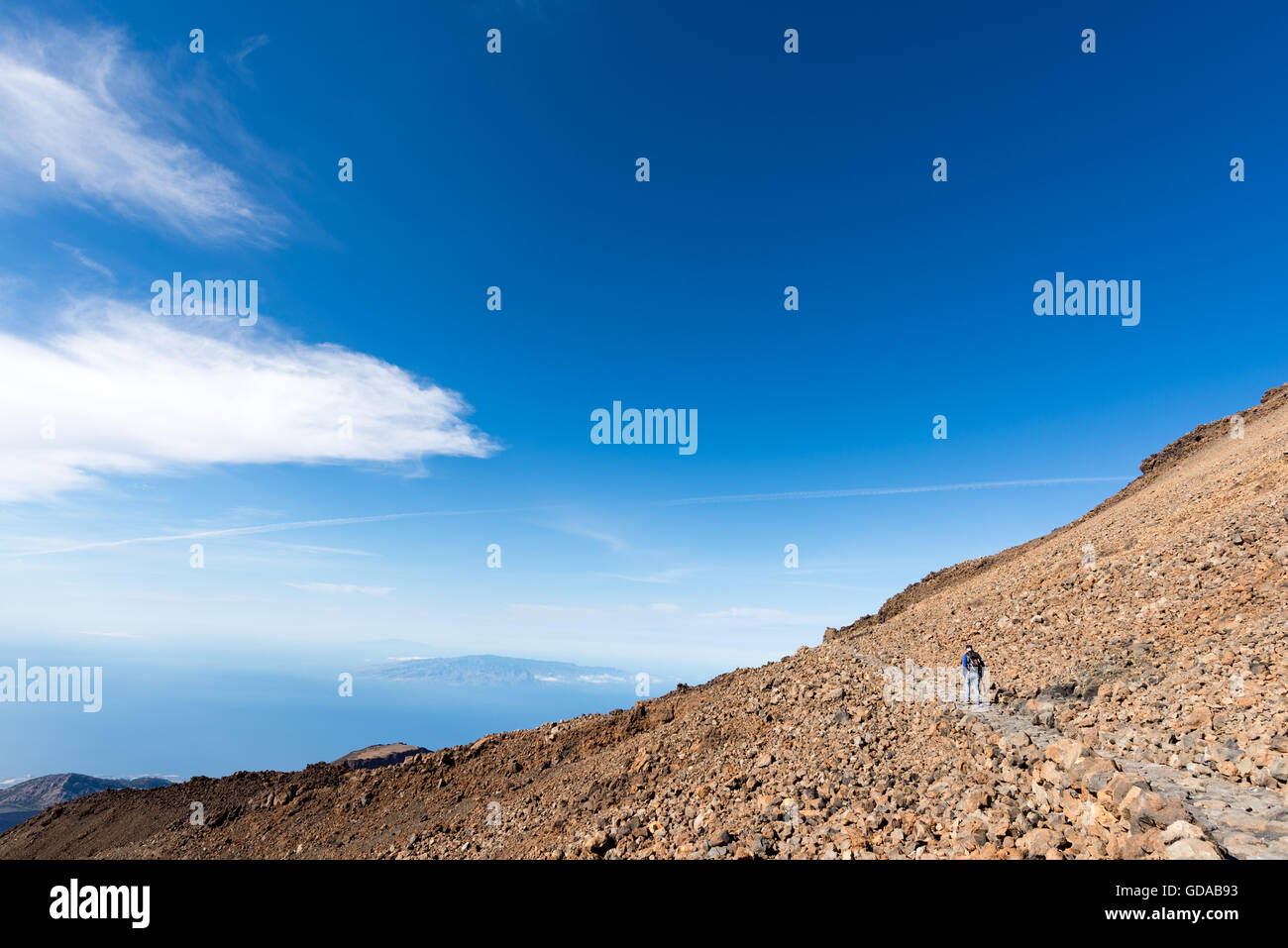 Spanien, Kanarische Inseln, Teneriffa, Wandern auf dem Picp del Teide. Der Pico del Teide (Teyde) ist mit 3718 m die höchste Erhebung auf der Kanarischen Insel Stockfoto