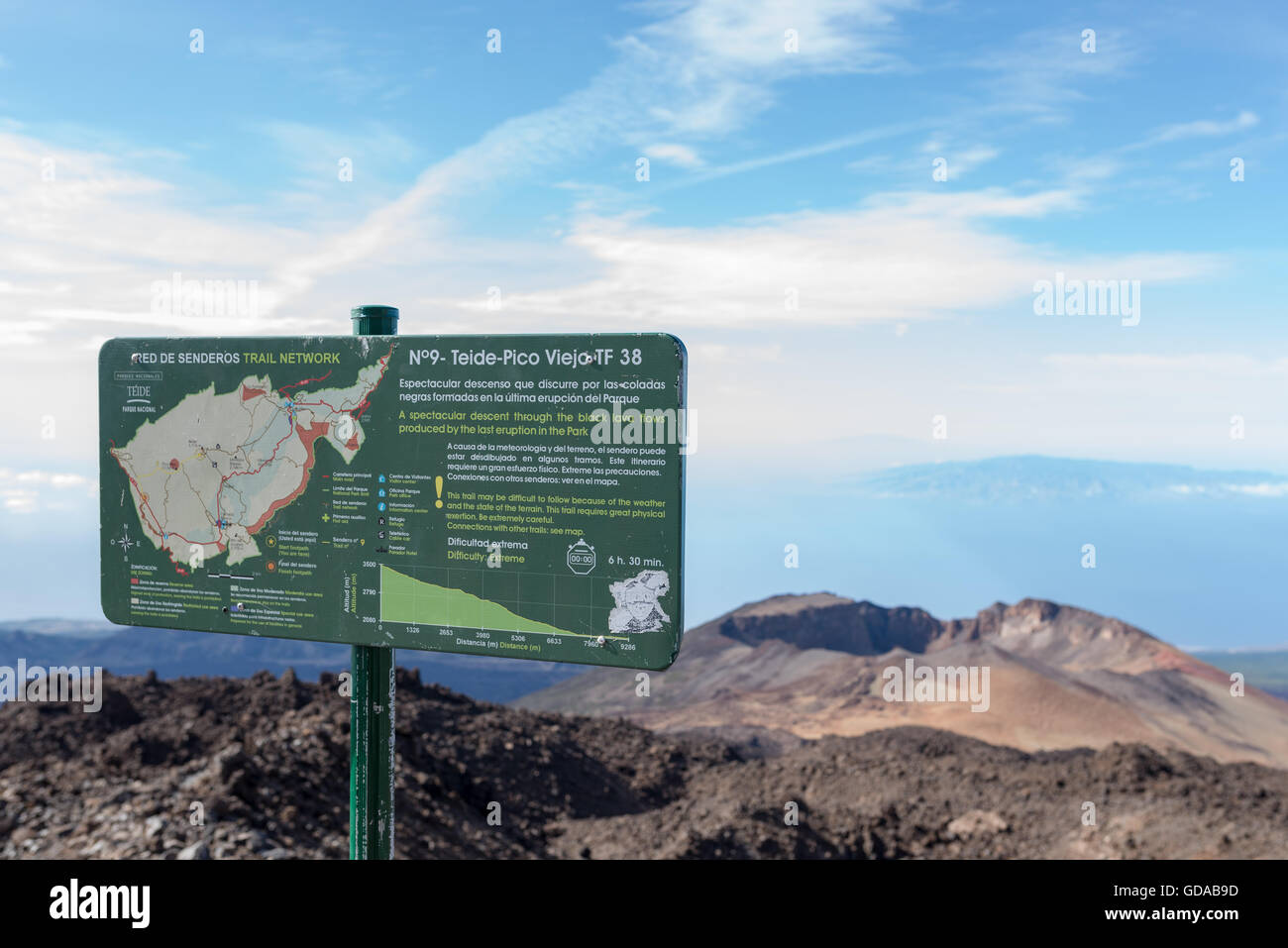 Spanien, Kanarische Inseln, Teneriffa, Wandern auf dem Picp del Teide. Der Pico del Teide (Teyde) ist mit 3718 m die höchste Erhebung auf der Kanarischen Insel Stockfoto