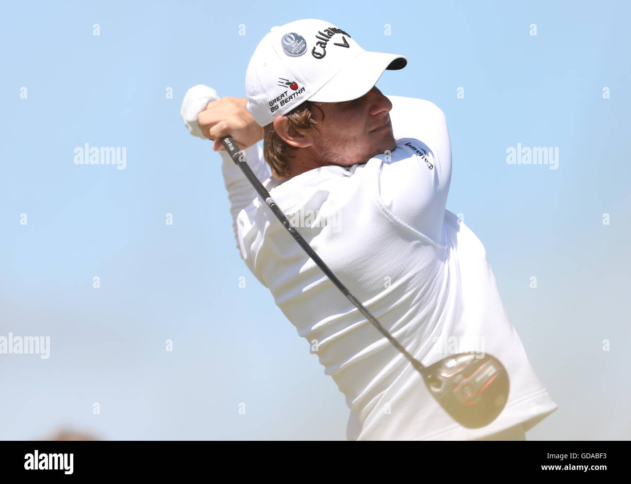 Der Argentinier Emiliano Grillo schlägt am ersten Tag der Open Championship 2016 im Royal Troon Golf Club, South Ayrshire, das vierte Loch ab. DRÜCKEN SIE VERBANDSFOTO. Bilddatum: Donnerstag, 14. Juli 2016. Siehe PA Geschichte GOLF Open. Bildnachweis sollte lauten: David Davies/PA Wire. Stockfoto