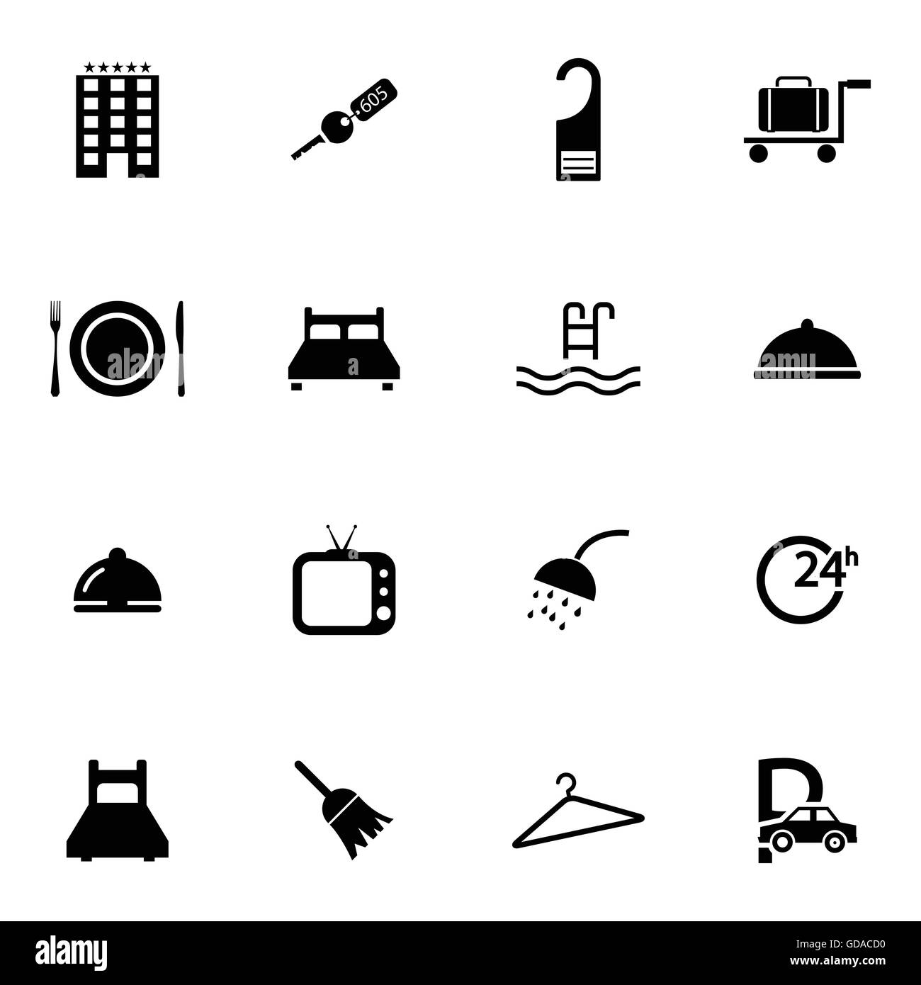 Vektor schwarz Hotel Icons set Stock Vektor