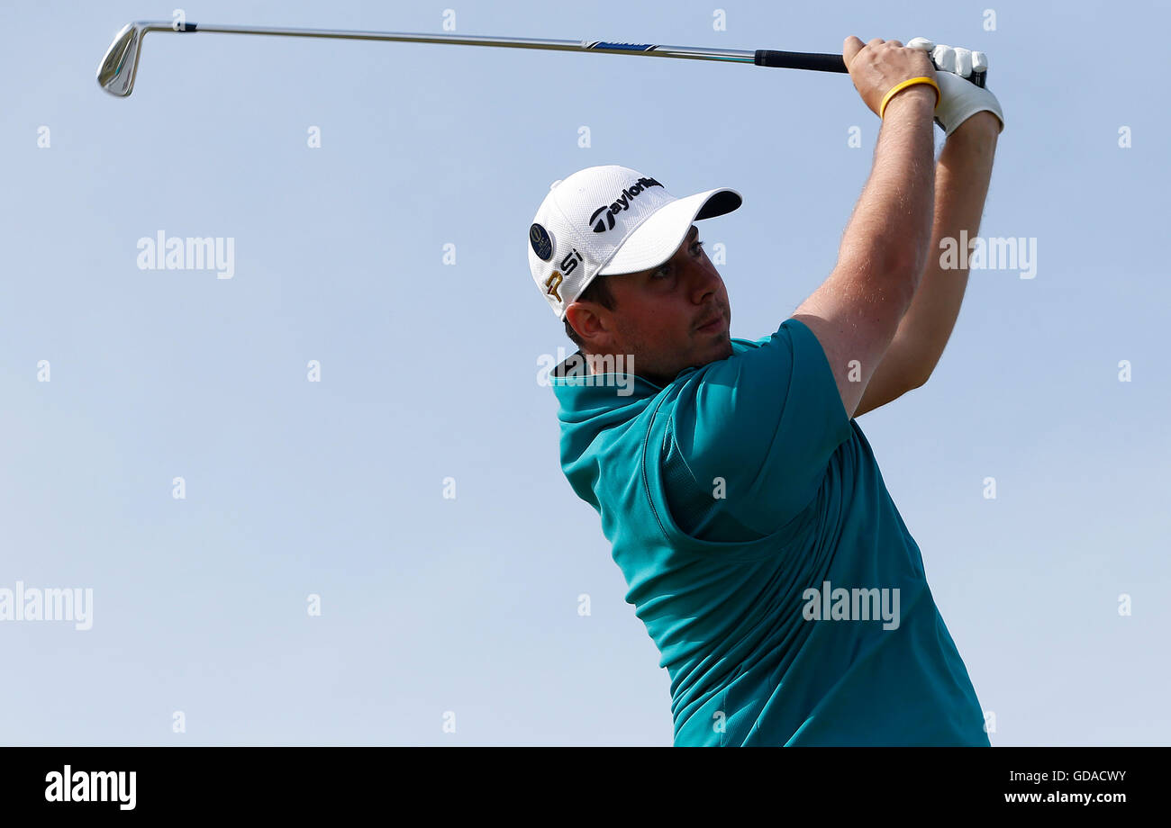 Englands Ryan Evans abschlägt 4. während eines der The Open Championship 2016 im Royal Troon Golf Club, South Ayrshire. Stockfoto