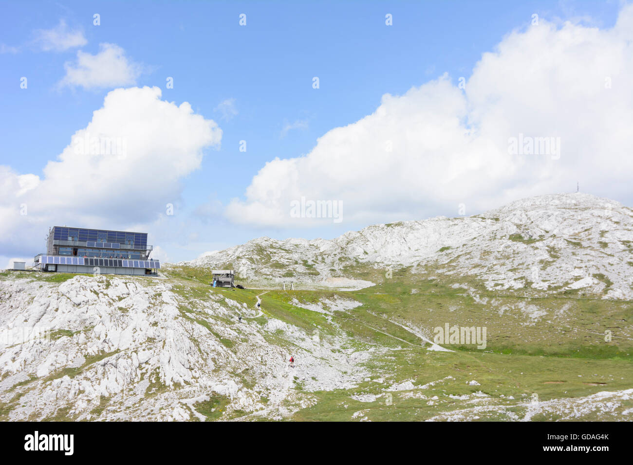 Hochschwab Gebirge: Berg Hütte Schiestlhaus, Österreich, Steiermark, Steiermark, Hochsteiermark Stockfoto