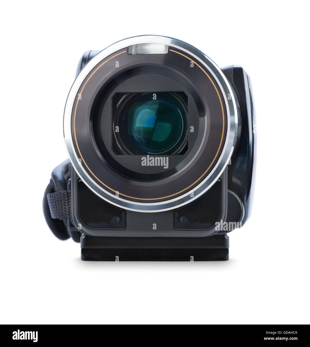 Digitale Videokamera, die isoliert auf weißem Hintergrund Stockfoto