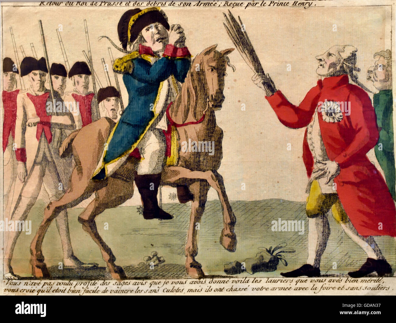 Französische Karikatur der preußischen Armee nach der Schlacht von Valmy (Rückkehr des Königs von Preußen und seine Armee Schutt) 1792 Frankreich Französisch Stockfoto