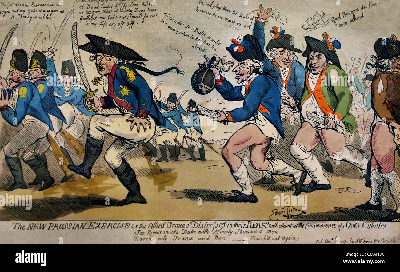 Deutsche Cartoon auf die besiegten preußische Armee bei Valmy (Originaltitel: The neue preußische Übung) 1792-Deutschland Stockfoto