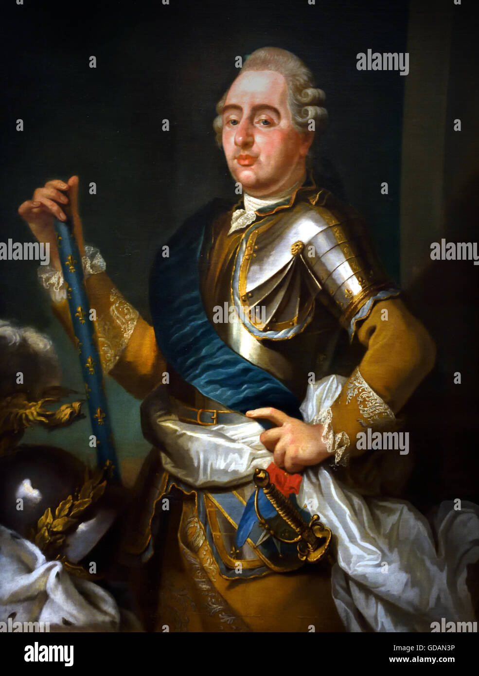 Louis XVI König von Frankreich 1774-1792 mit Kommandostab, der weiße Schärpe der Bourbonen und die Stadt roten und blauen Farben von Paris Frankreich Französisch Stockfoto