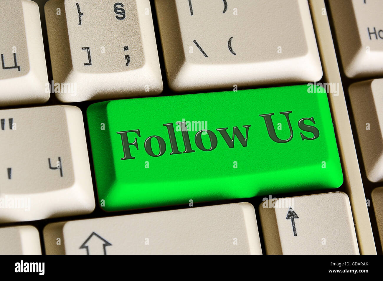 Folgen Sie uns auf der Computertastatur - soziales Netzwerk-Konzept Stockfoto