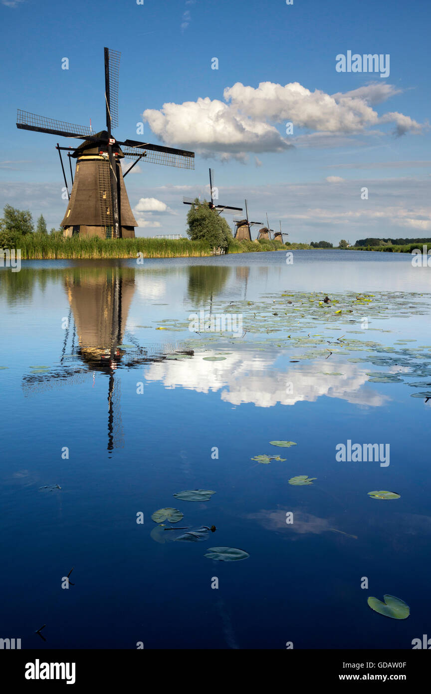 Die Windmühlen von Kinderdijk sind eines der niederländischen UNESCO-Welterbestätten Stockfoto
