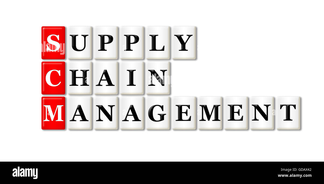 Konzeptionelle SCM Supply Chain Management Akronym auf weiß Stockfoto