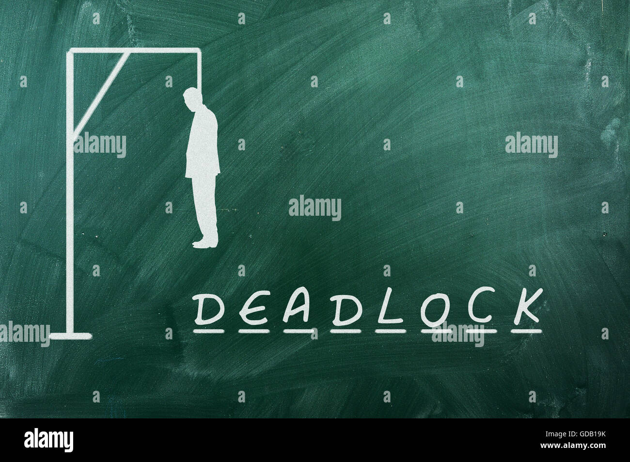 Hangman Spiel an grünen Tafel, Konzept der deadlock Stockfoto