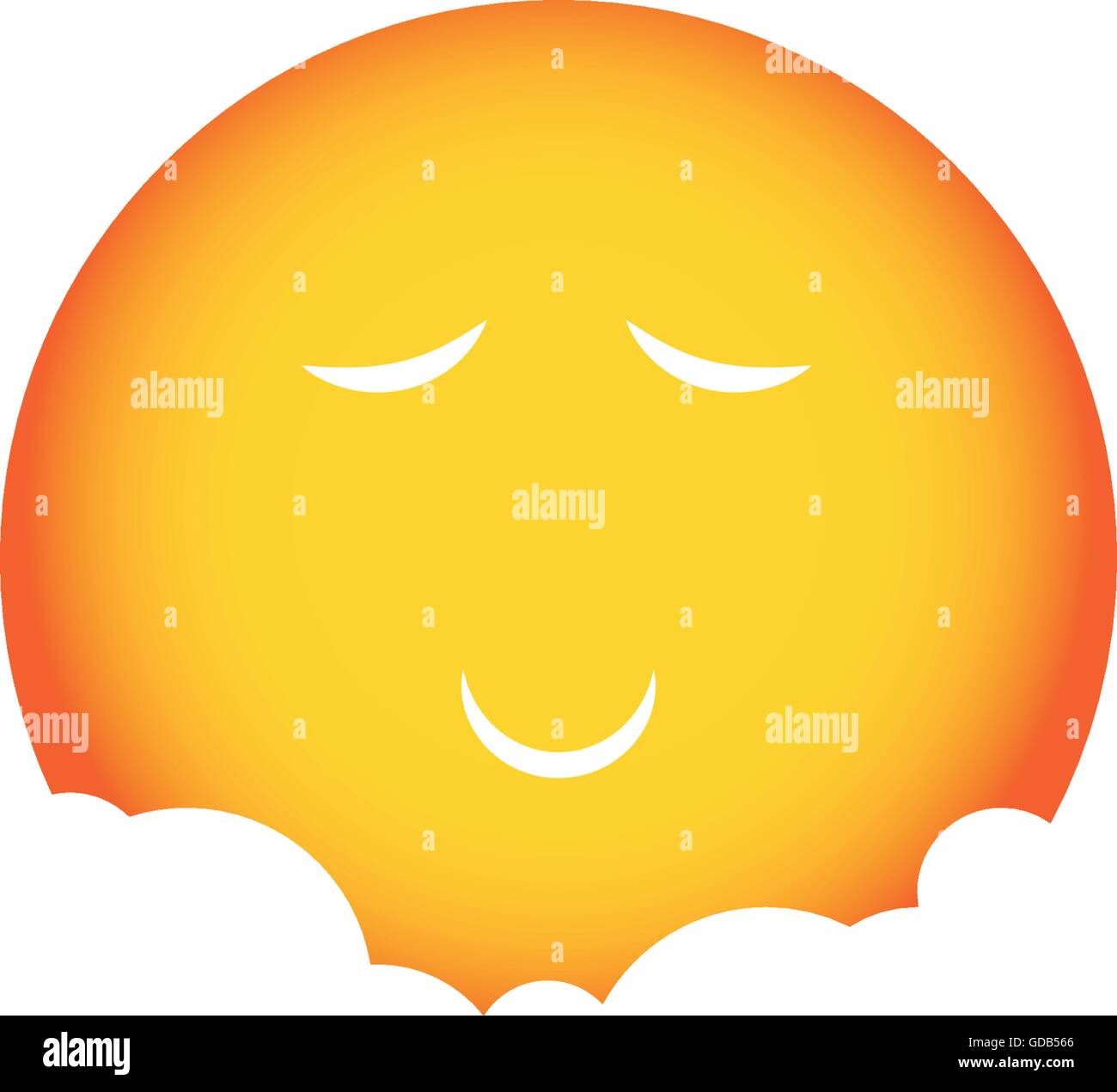 Orange Sonne in Wolken. Orange Sonne schlafen. Cute Bild der Sonne. Vektor-Sonne-Kopf. Lebkuchen Mann lächelnd Sonne. Logo der Sonne. Gelbe Sonne. Sonne lacht. Sonne wechselt in den Ruhezustand. Vektor-Sonne. Sonnigen Sonnensymbol. Stock Vektor