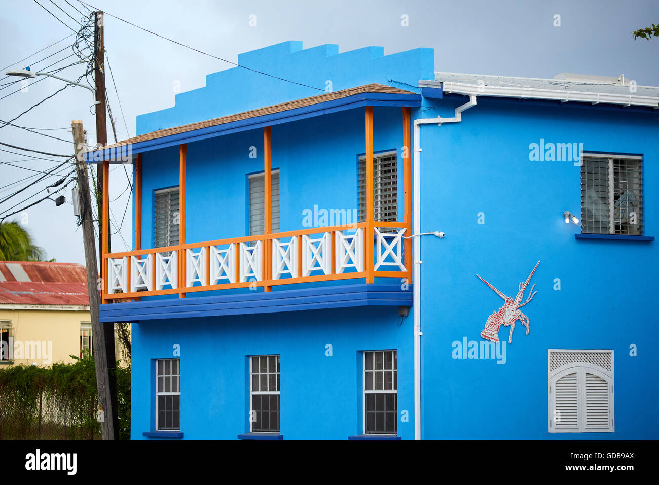 Die kleinen Antillen Barbados Pfarrkirche Sankt Michael Westindien Hauptstadt Bridgetown Bars Kneipen leuchtenden Farben blue River Road painte Stockfoto