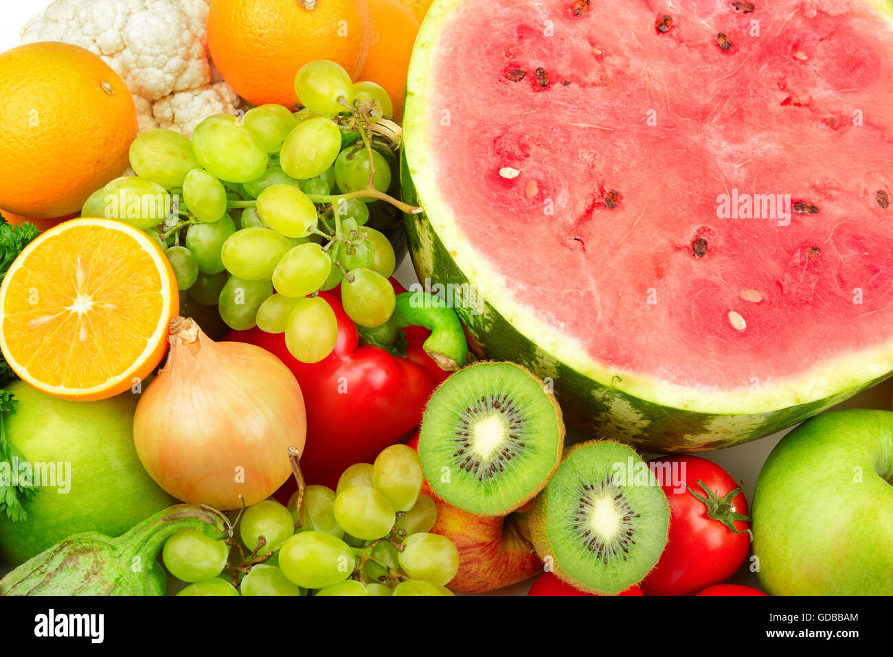 Frisches Obst und Gemüse. Essen-Hintergrund Stockfoto