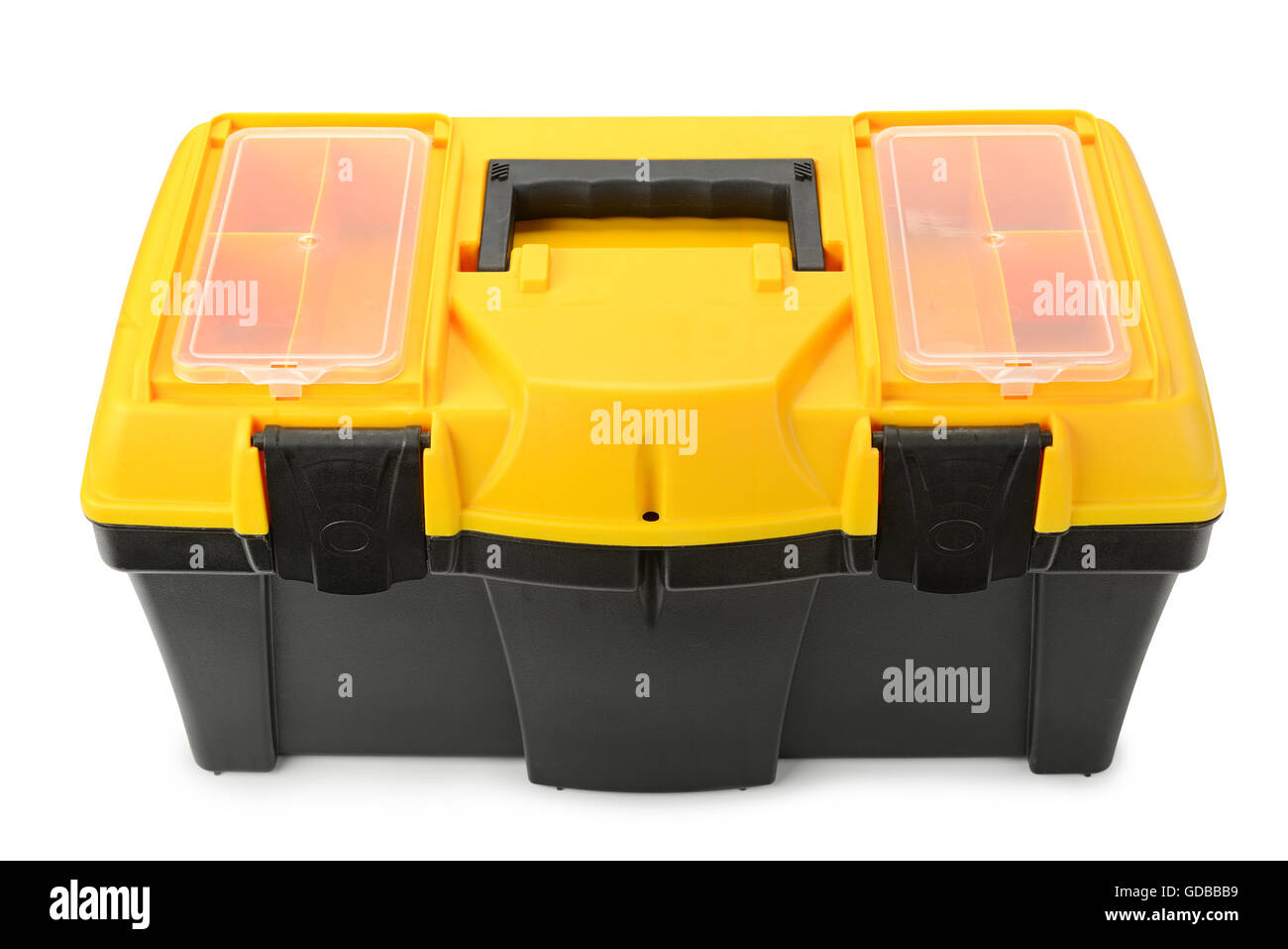 Werkzeugkasten auf weißem Hintergrund Stockfoto