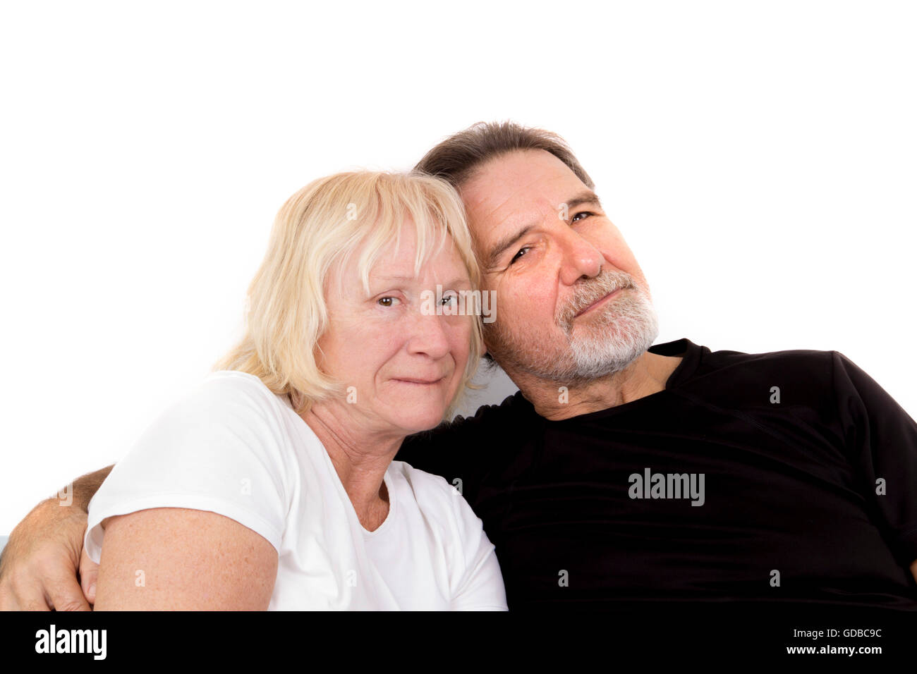 alten älteres paar glückliche Ehe isoliert auf weiss Stockfoto