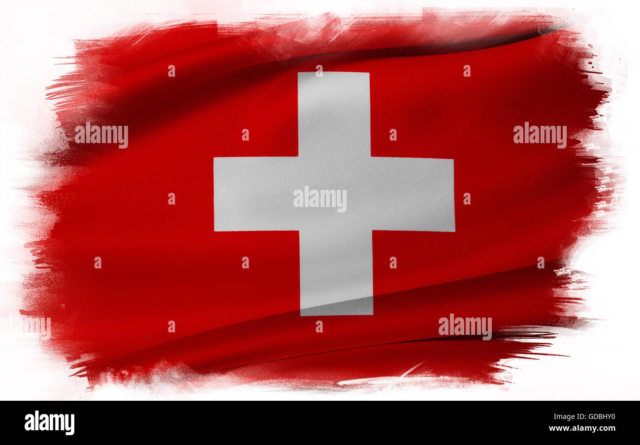 Schweizer Flagge auf einfarbigen Hintergrund Stockfoto