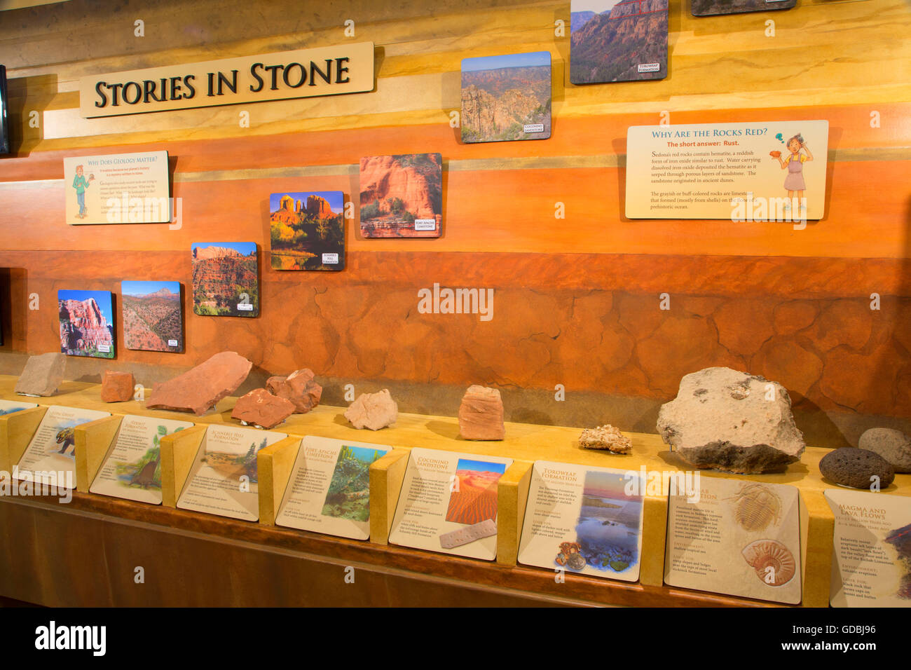 Visitor Center Anzeige, Red Rock Scenic Byway, Coconino National Forest, Arizona Stockfoto