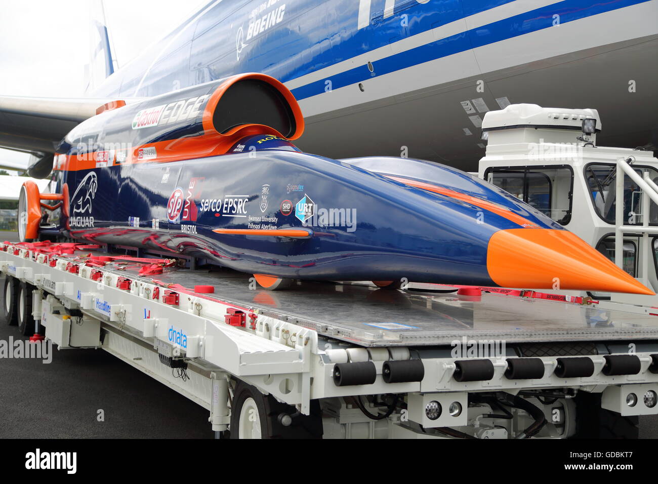 Das Geschwindigkeitsrekord auf der Farnborough International Airshow 2016 brechen Bloodhound SSC Stockfoto