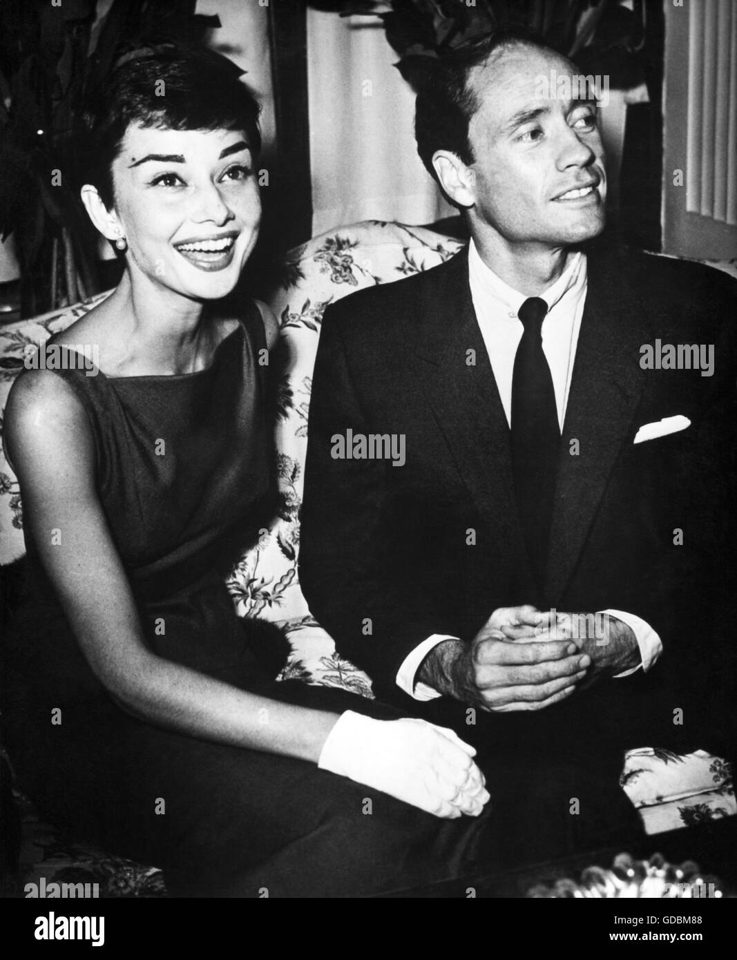 Hepburn, Audrey, 4.5.1929 - 20.1.1993, britische Schauspielerin, mit Ehemann Mel Ferrer, 1954, Stockfoto