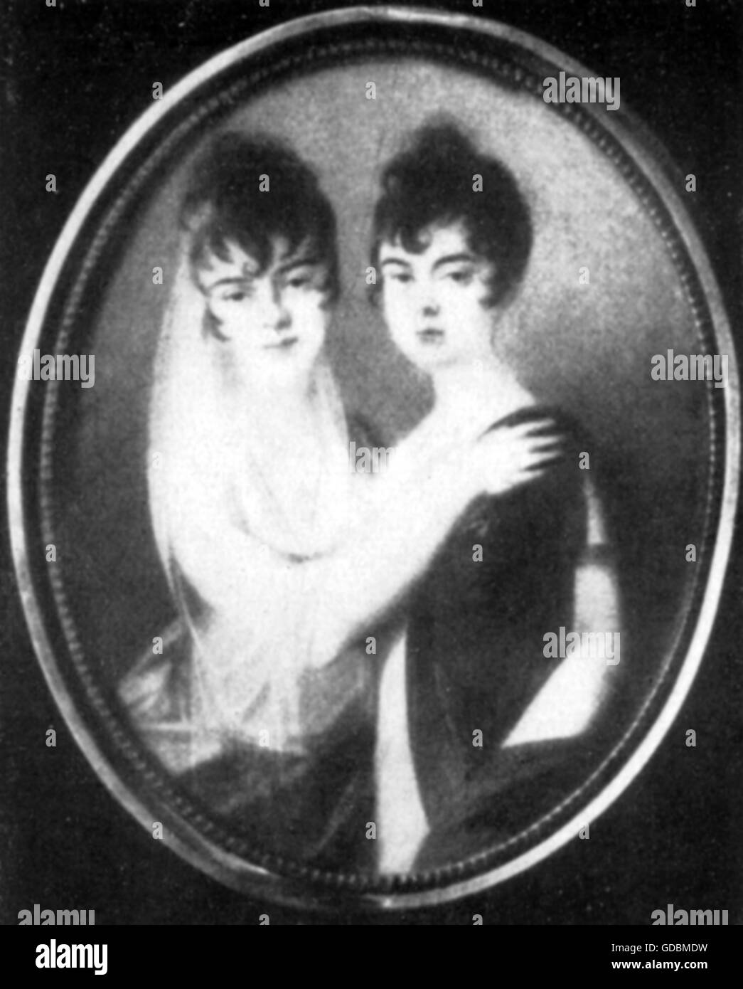 Brunsvik, josephinische, 28.3.179 - 31.3.181, ungarische Edelfrau, halbe Länge, mit ihrer Schwester Charlotte, Miniatur, 19. Jahrhundert, Stockfoto