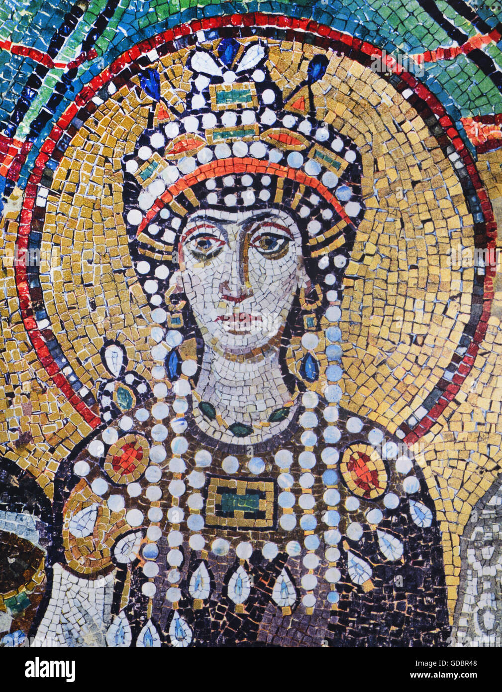 Theodora i., 497 - 28.6.548, Osten römische Kaiserin 1.8.527 - 28.6.548, Portrait, Mosaik, Basilika San Vitale, Ravenna, Italien, ca. 540, detail, Stockfoto