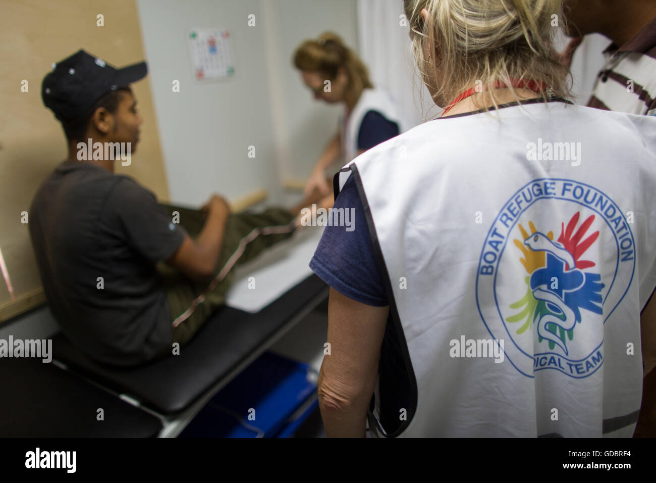 Mobile Klinik für syrische Flüchtlinge in Moria Camp laufen Boot Flüchtling-Stiftung in Lesbos, Griechenland Stockfoto
