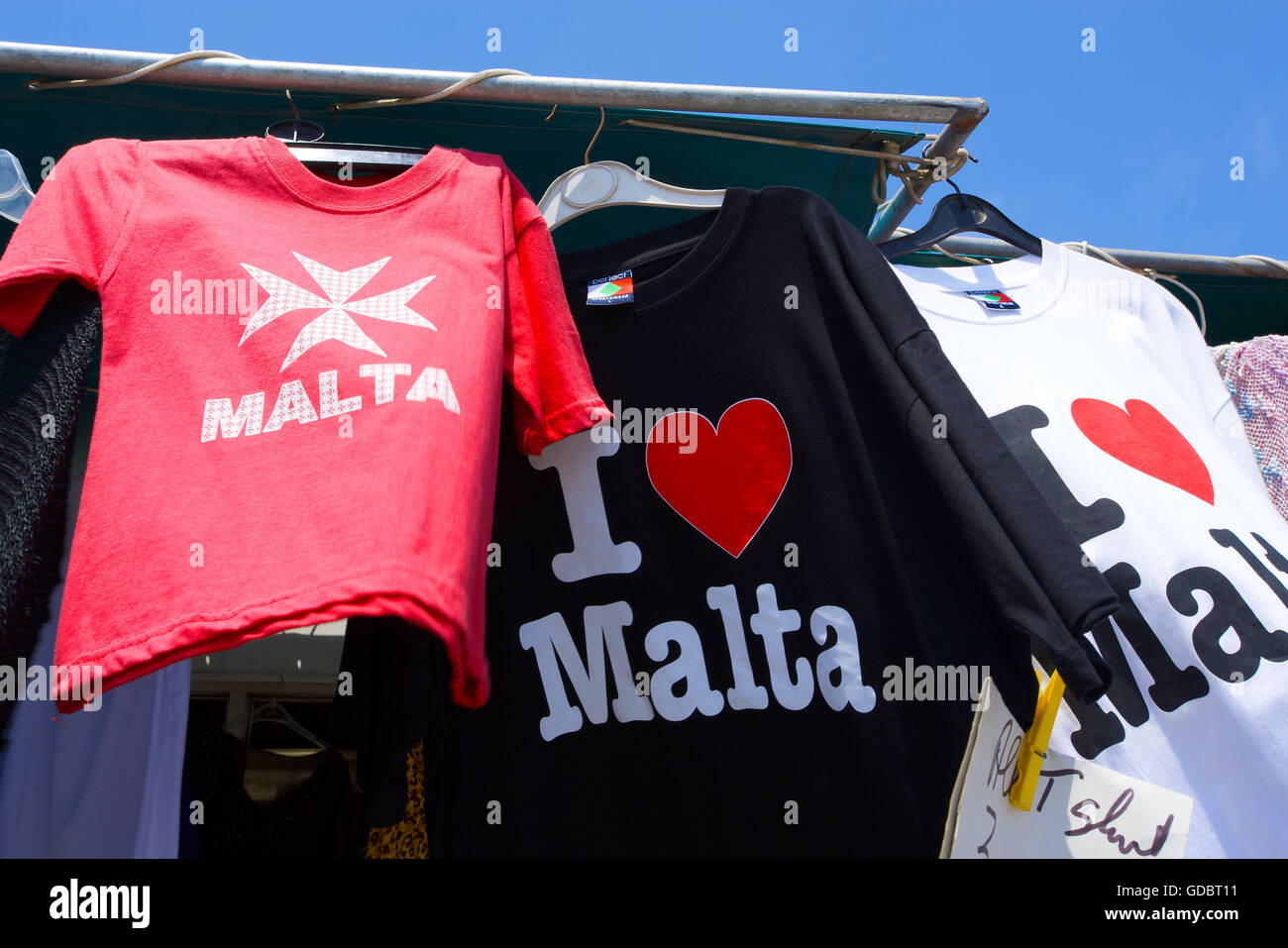 T-Shirts als Souvenirs, Insel Gozo, Malta Stockfoto