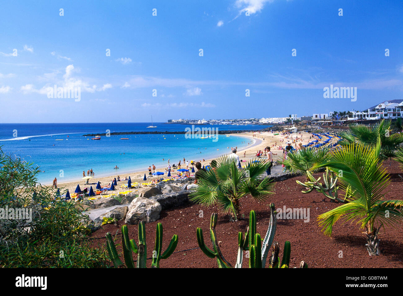 Playa Dorada in der Nähe von Playa Blanca, Lanzarote, Kanarische Inseln, Spanien Stockfoto