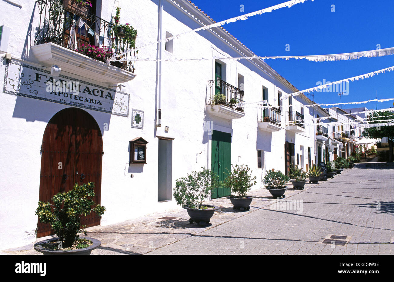 Fassaden in Cala Sant Miguel de Ca, Ibiza, Balearen, Spanien Stockfoto