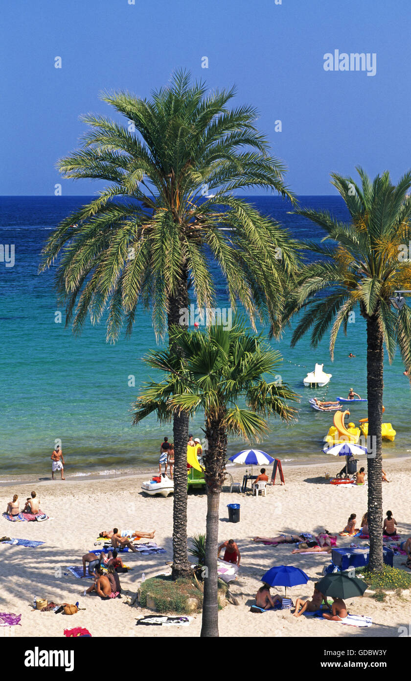 Playa Vermietungsbüros Bossa, Ibiza, Balearen, Spanien Stockfoto