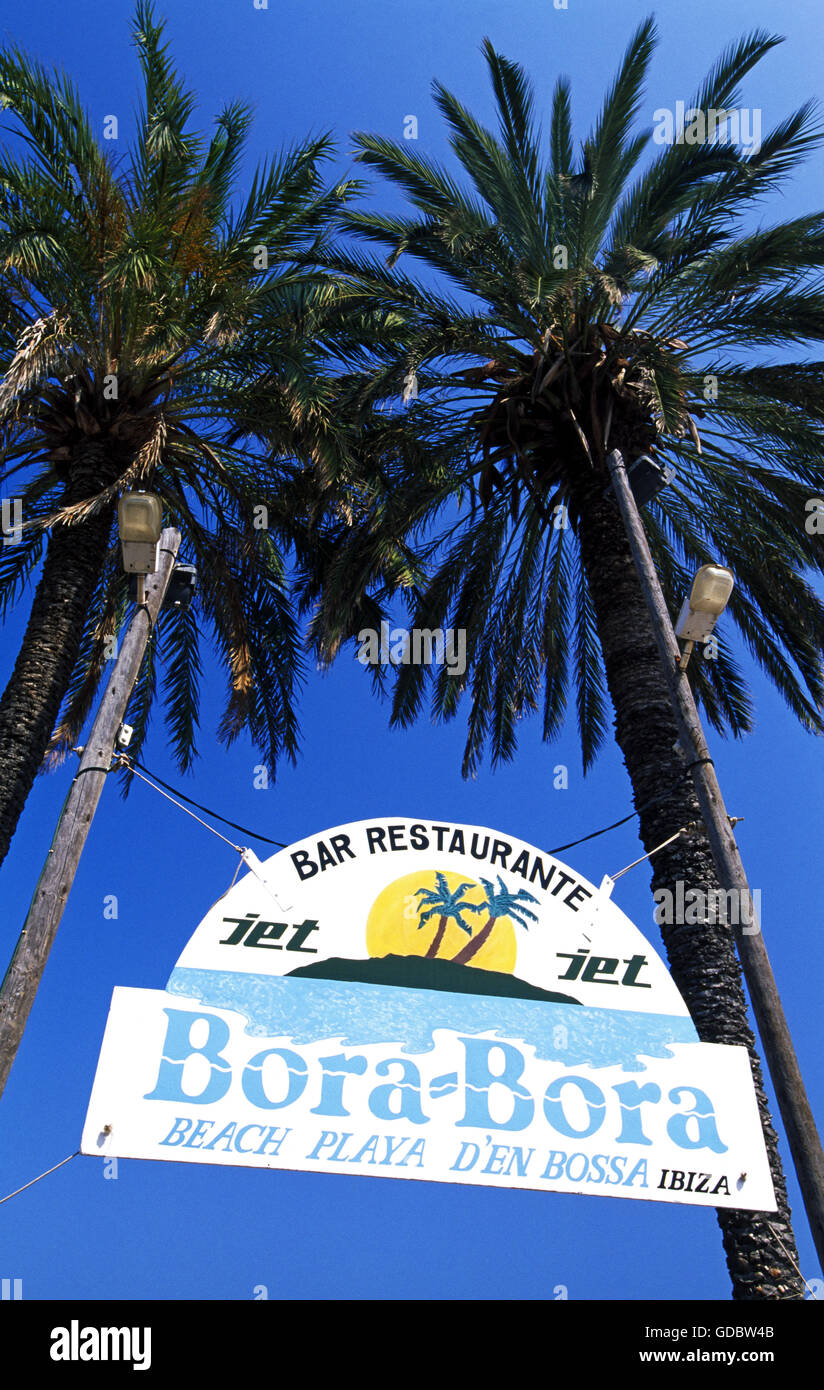 Bora Bora Club, Playa Vermietungsbüros Bossa, Ibiza, Balearen, Spanien Stockfoto