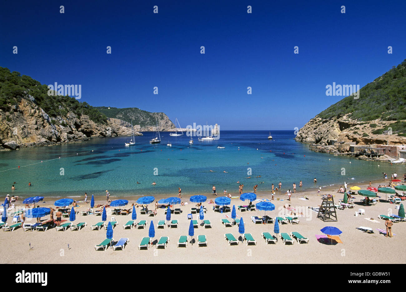 Cala Benirras, Ibiza, Balearen, Spanien Stockfoto