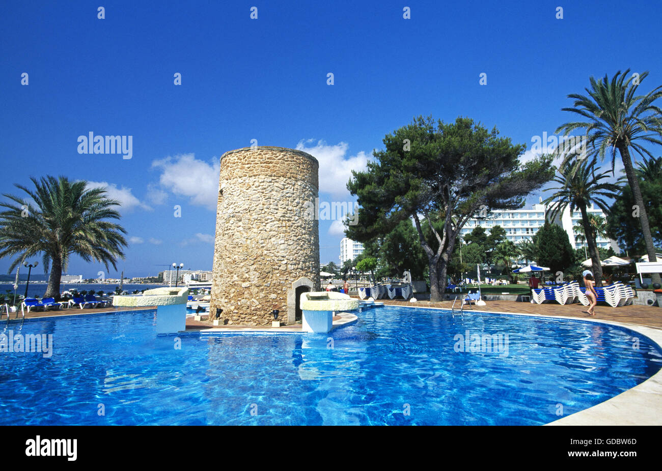 Schwimmbad in Figueretes, Ibiza, Balearen, Spanien Stockfoto