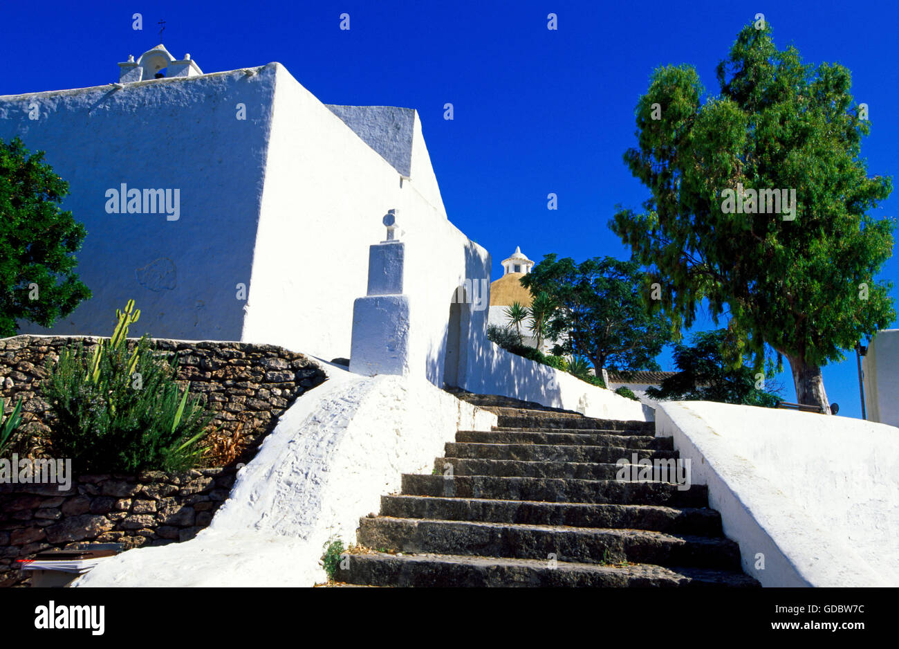 Kirche in Santa Eularia, Ibiza, Balearen, Spanien Stockfoto