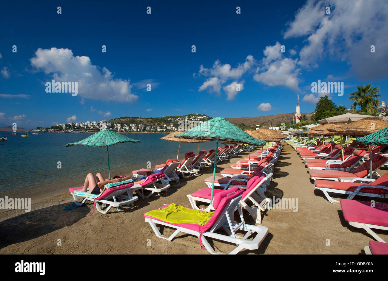 Strand von Bitez, Bodrum, Türkische Ägäis, Türkei Stockfoto