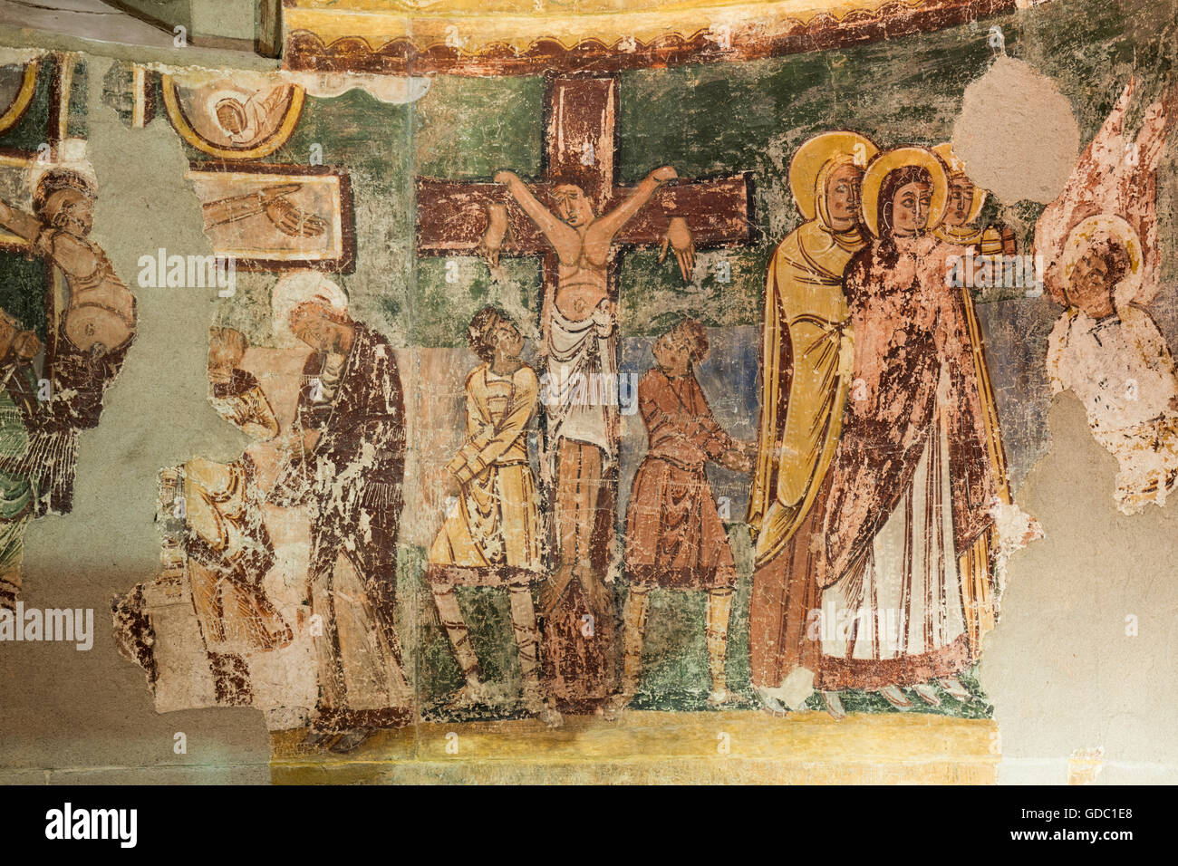Jaca, Provinz Huesca, Aragon, Spanien.  Diözesan Museum Jaca (Museo Diocesano de Jaca).  Detail von der Kreuzigungsszene. Stockfoto