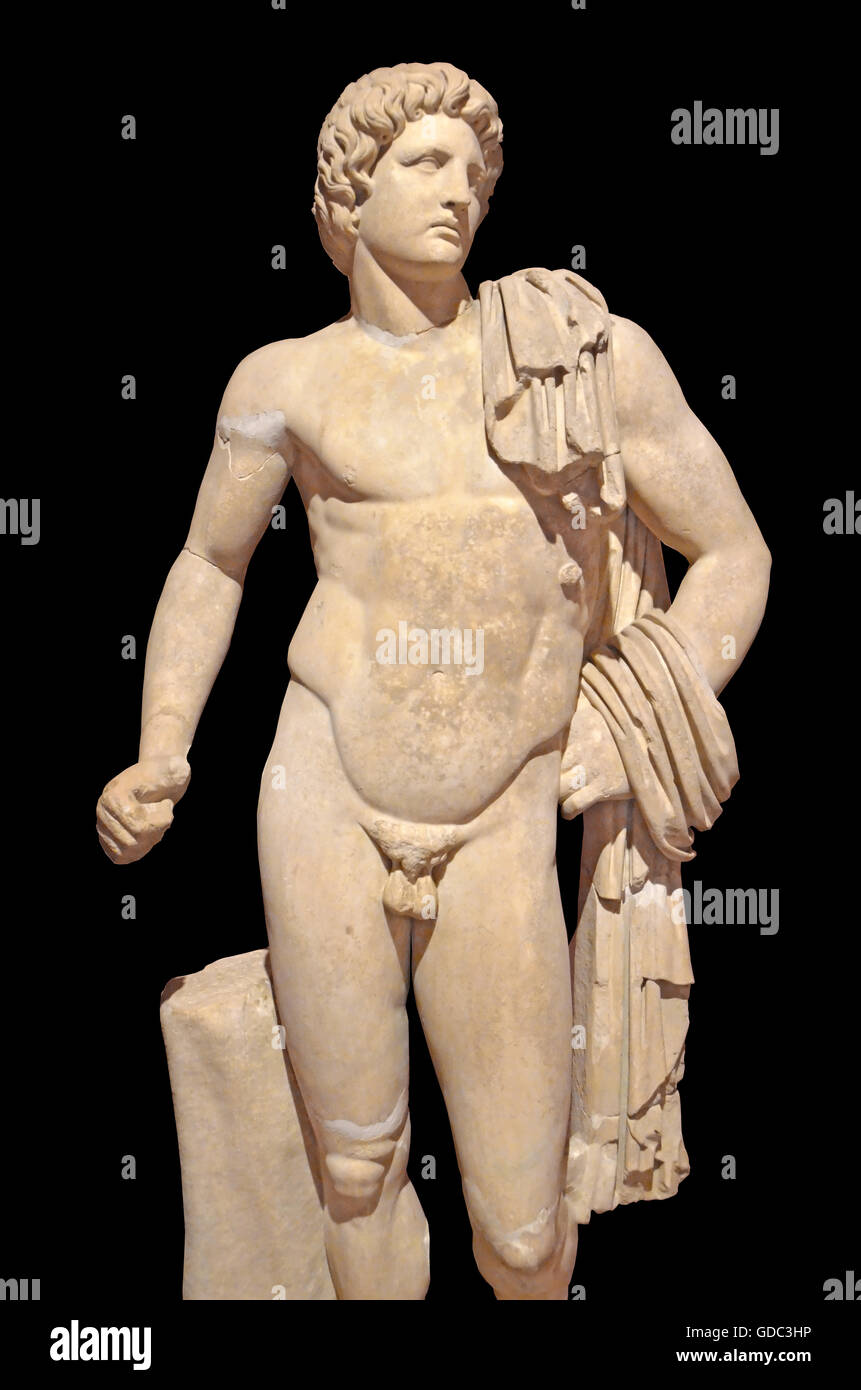 Antike römische Statue des Gottes Apollo, Gott der Poesie, Musik und der bildenden Künste Stockfoto