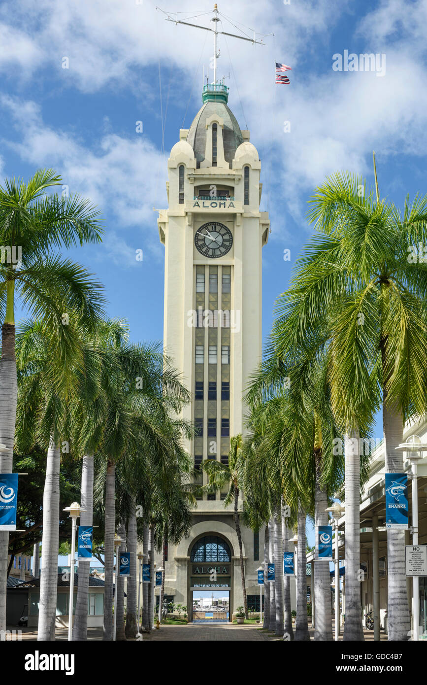 USA, Hawaii, Oahu, Honolulu, Universität Hafen, Aloha Tower, Stockfoto