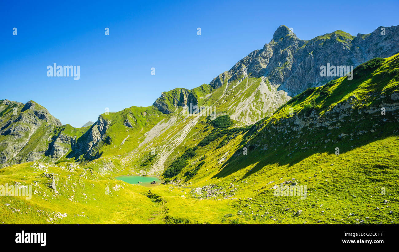 Allgäu, Allgäuer Alpen, Alpen, Bayern, in der Nähe von Oberstdorf, Berg, Berglandschaft, Bergsee, Bergwelt, Deutschland, Europ Stockfoto