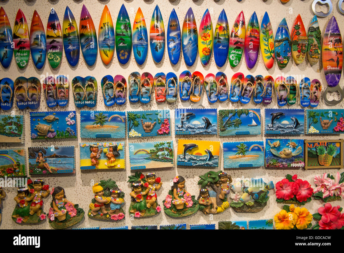 Maui, Souvenirs, USA, Hawaii, Amerika, Surfbretter, Bilder, Kitsch, Stockfoto