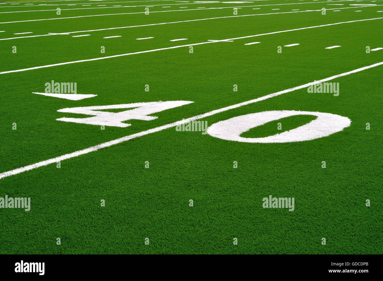 40-Yard-Linie auf American-Football-Feld Stockfoto
