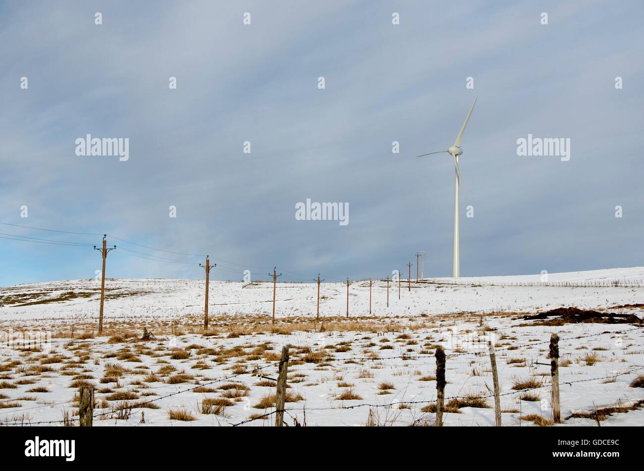 Windkraftanlage in Cezallier, Auvergne, Frankreich, Europa Stockfoto