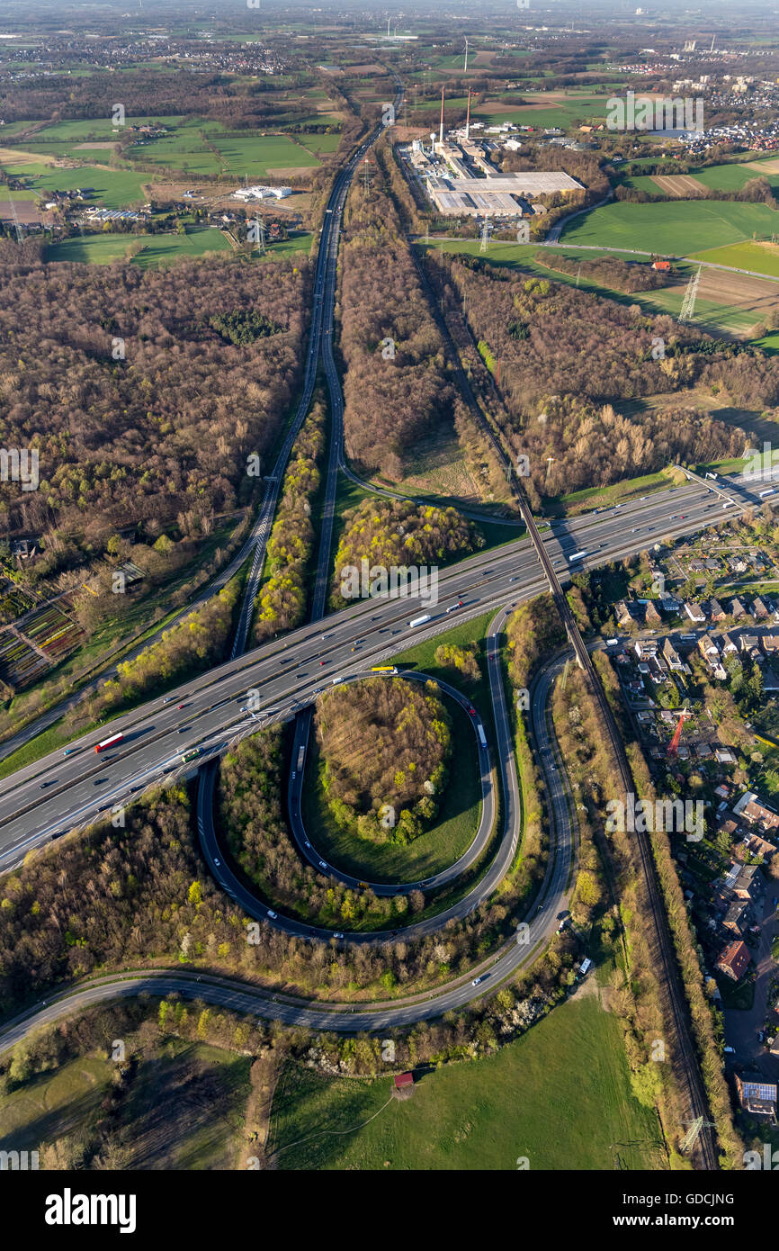 Luftaufnahme, Autobahnanschluss A2 und A31, Pommes frites spucken Bottrop Nord, Bottrop, Ruhr und Umgebung, Nordrhein-Westfalen, Deutschland, Europa, Stockfoto