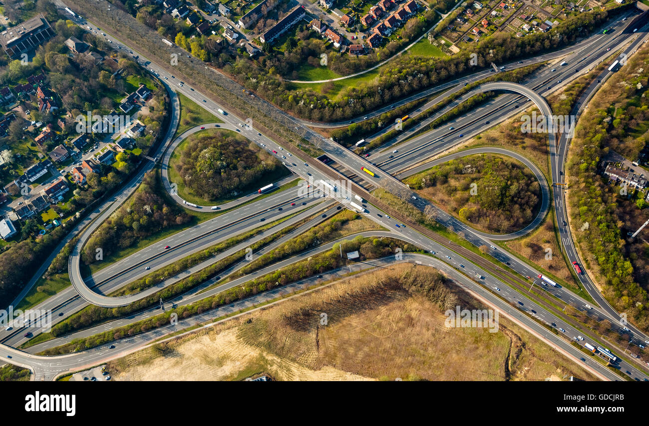 Luftaufnahme, B1, Autobahnkreuz, Ruhrschnellweg und B236n, Stadtkrone Ost, Dortmund, Ruhrgebiet, Nordrhein-Westfalen, Stockfoto